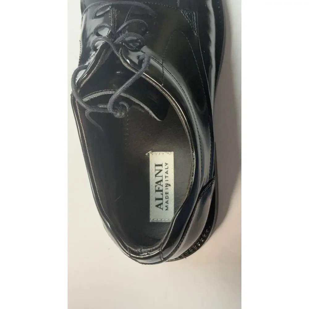 Men’s Alfani Black Leather Dress Shoes Made In Italy Square Toe Lace Up Size 13